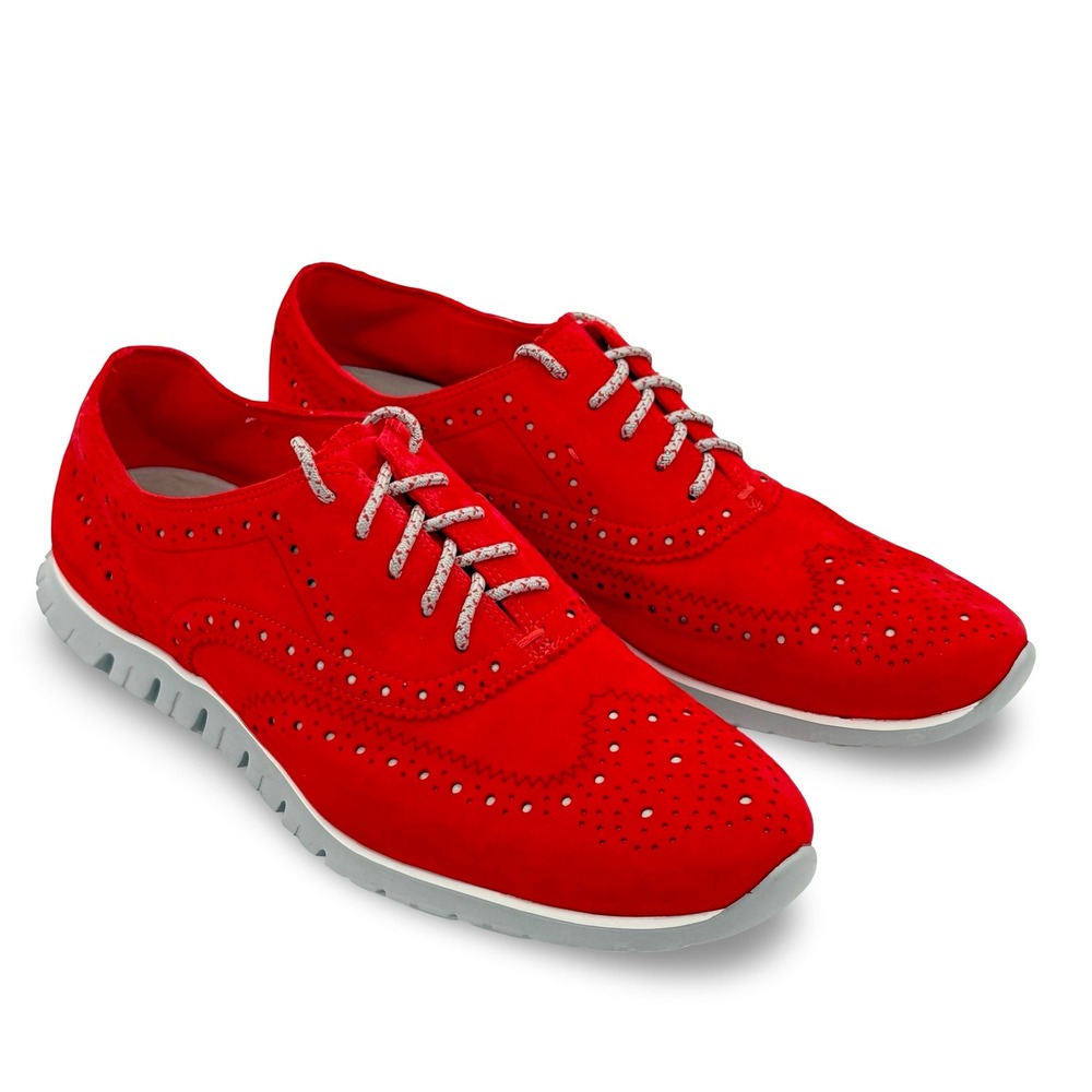Cole Haan Women Zerogrand Wingtip Oxford Size 9.5 Red Suede W02106 Brogue Shoes